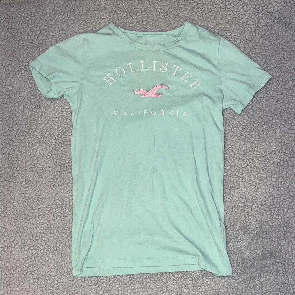 Hollister Light Green Tee with Pink Logo